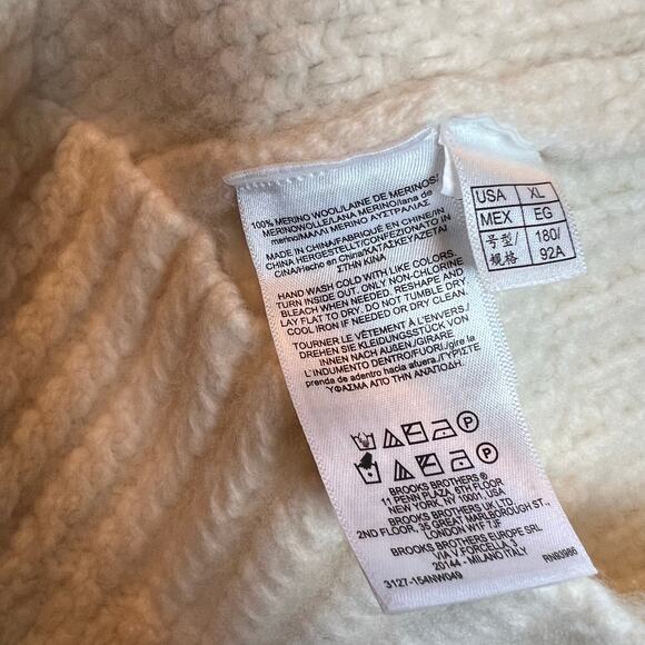 Brooks Brothers Merino Wool White Cream Sweater XL Thick Cable Knit Fisherman - Picture 7 of 8